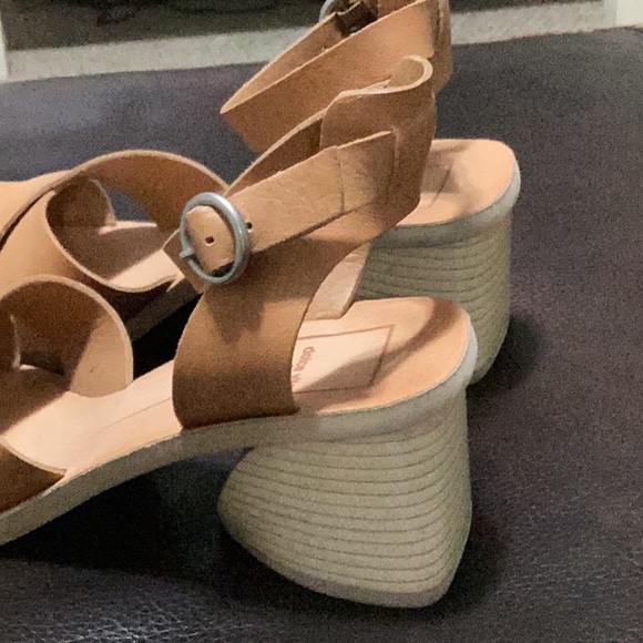 Dolce Vita sandal. Saddle colored leather with unique heel. - Picture 2 of 4